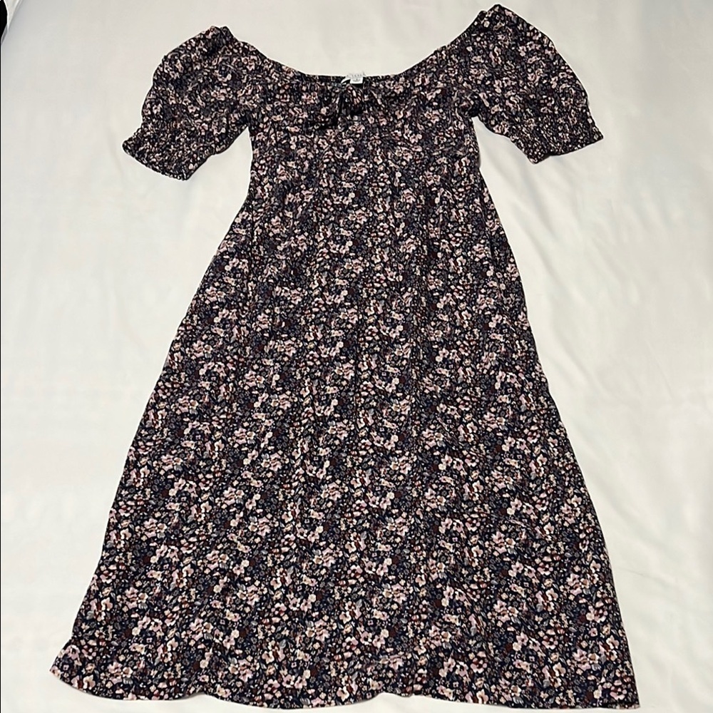 LA Threads Floral Print Off the Shoulder Midi Dress w/ Pockets